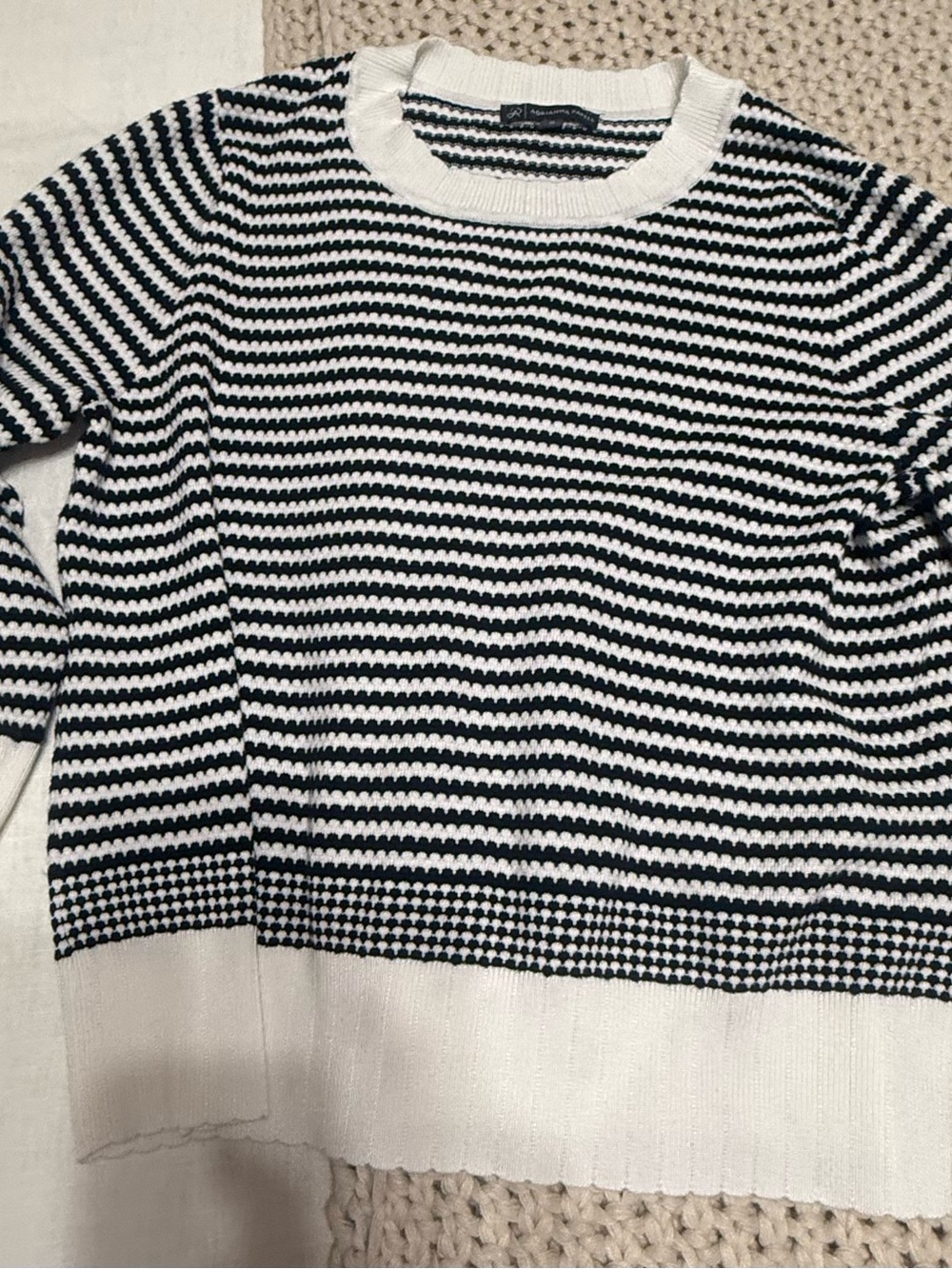 Adrianna Papell Navy and White Striped Knit Top